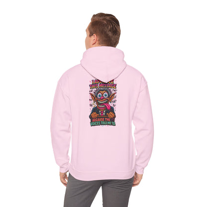 Hoodie — "I Did This Because the Voices Told Me to" Retro Horror Graphic