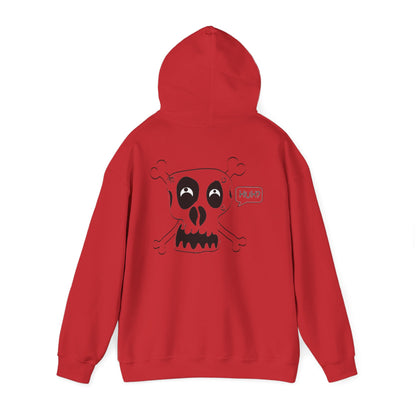 Skull & Crossbones 'Huh?' Hoodie – Edgy Cartoon Skull Back Graphic Sweatshirt