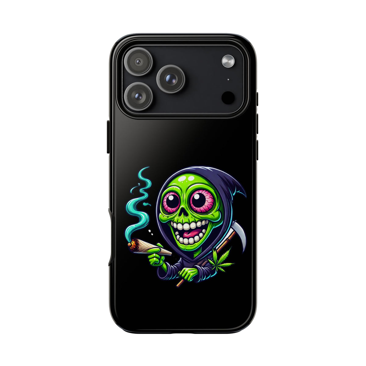 Grinning Stoner Grim Reaper Phone Case – Cannabis Skull iPhone Cover