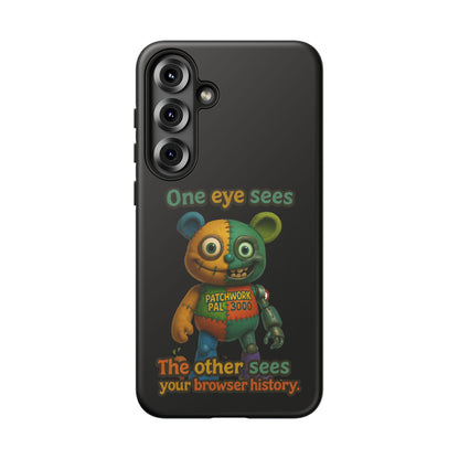 Phone Case — 'One Eye Sees, The Other Sees Your Browser History' Patchwork Bear Design