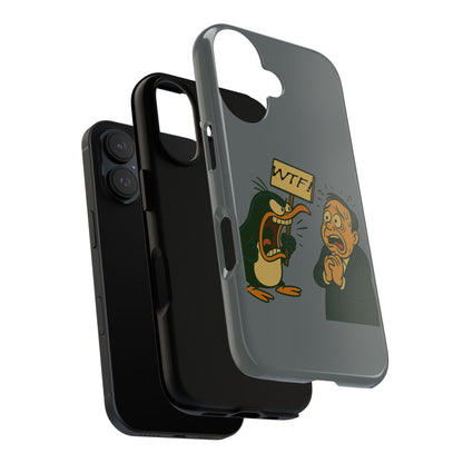 Phone Case - Cartoon Penguin Yelling 'WTF' at Shocked Man, Funny Protective iPhone Cover