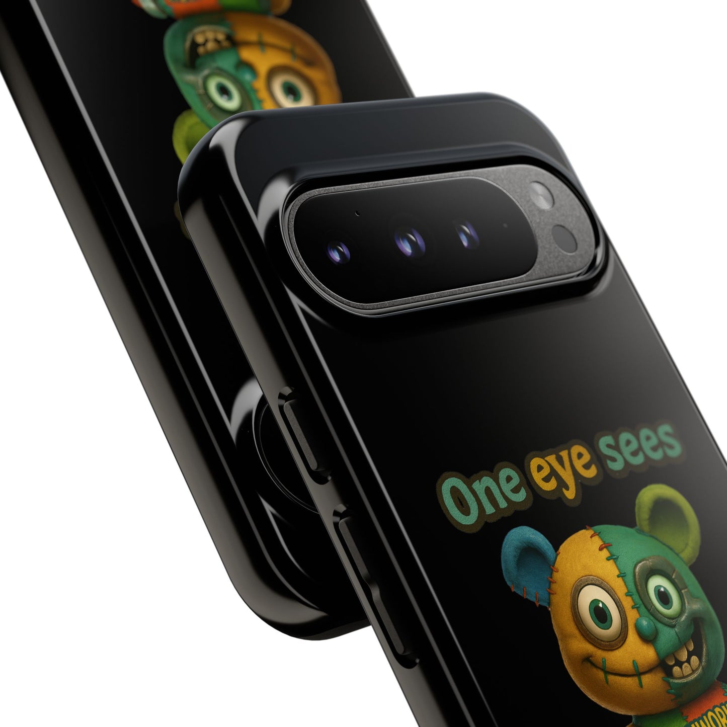 Phone Case — 'One Eye Sees, The Other Sees Your Browser History' Patchwork Bear Design