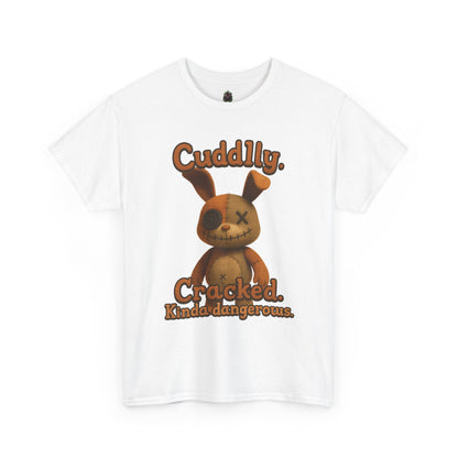 T‑Shirt — "Cuddly. Cracked. Kinda dangerous." Distressed Bunny Graphic Tee
