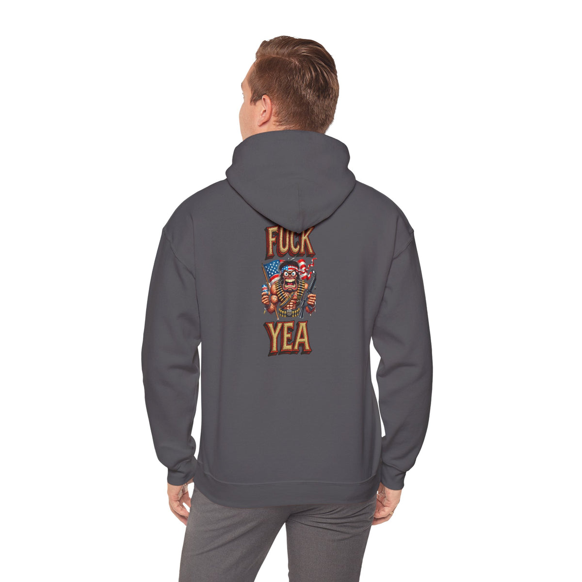 Hoodie - 'F*** Yea' Retro Eagle American Flag Graphic Pullover