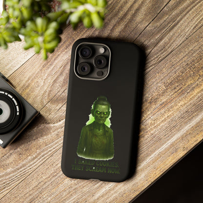 Spooky Green Ghost Phone Case — "I Baked Cookies, They Scream Now" Horror iPhone Cover