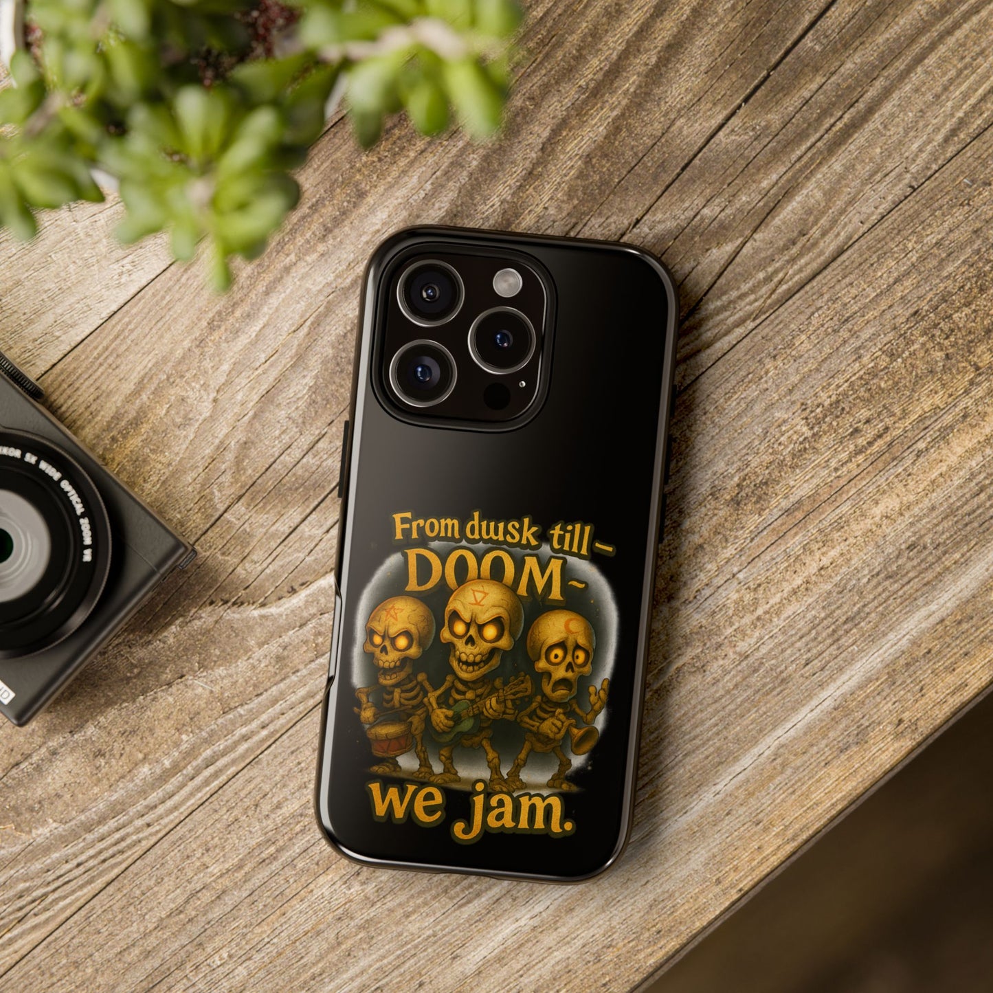 Phone Case — "From Dusk Till Doom We Jam" Skeleton Band Design