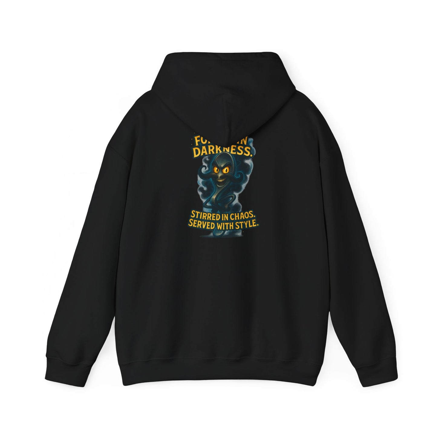 Darkness Stirred Hoodie — Vintage Cat Illustration "Poured in Darkness, Stirred in Chaos, Served with Style"