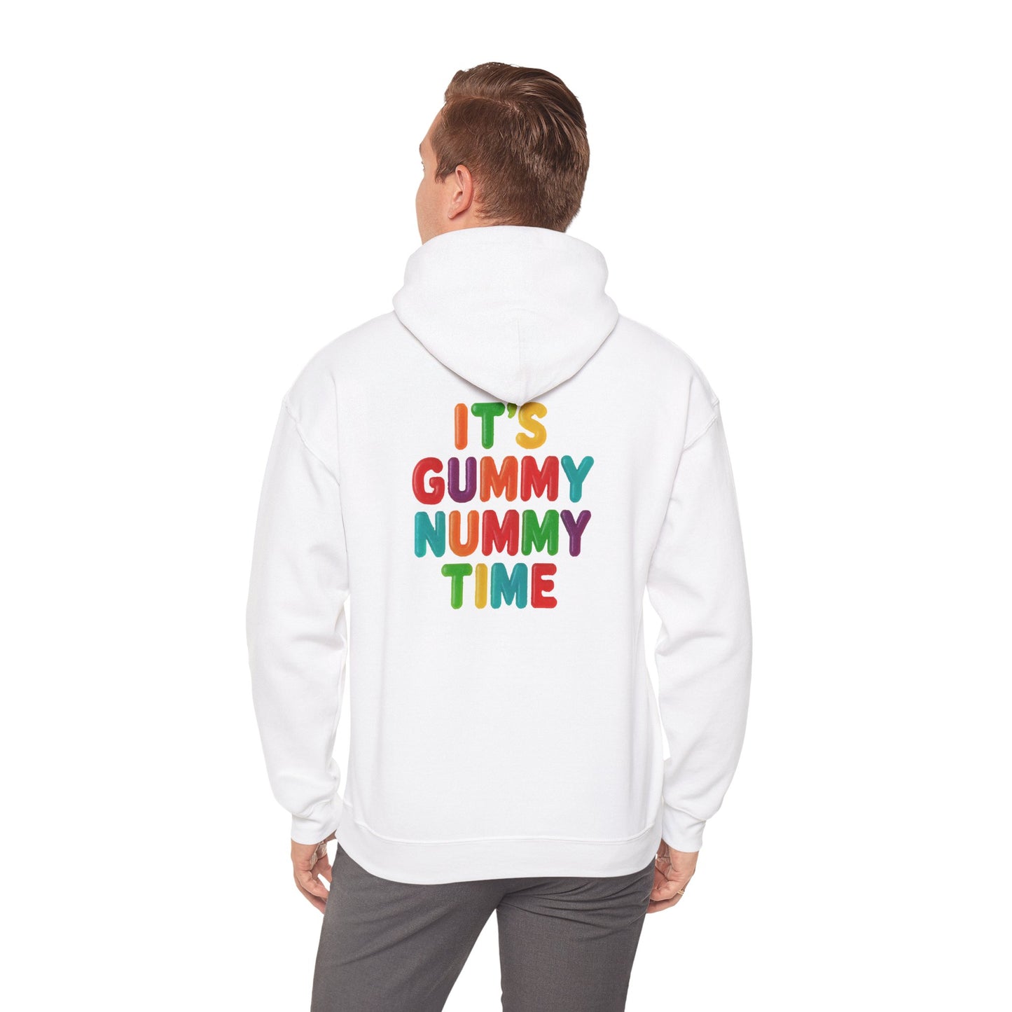 Gummy Nummy Time Hoodie — Colorful Retro Candy Phrase Pullover