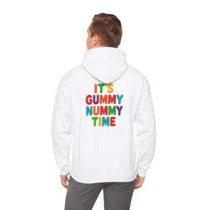 Gummy Nummy Time Hoodie — Colorful Retro Candy Phrase Pullover