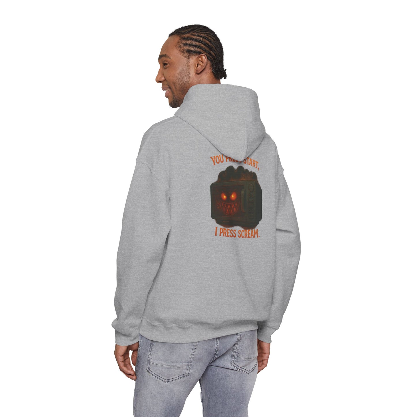 Spooky Hoodie — "You Press Start, I Press Scream" Halloween Sweatshirt