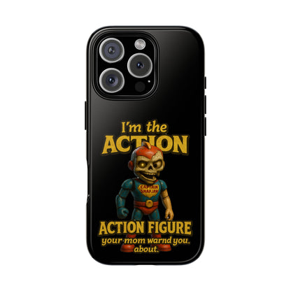 Action Figure Phone Case — "I'm the Action" Retro Skull Toy Design