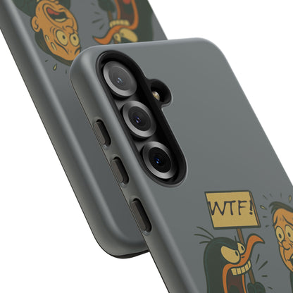 Phone Case - Cartoon Penguin Yelling 'WTF' at Shocked Man, Funny Protective iPhone Cover