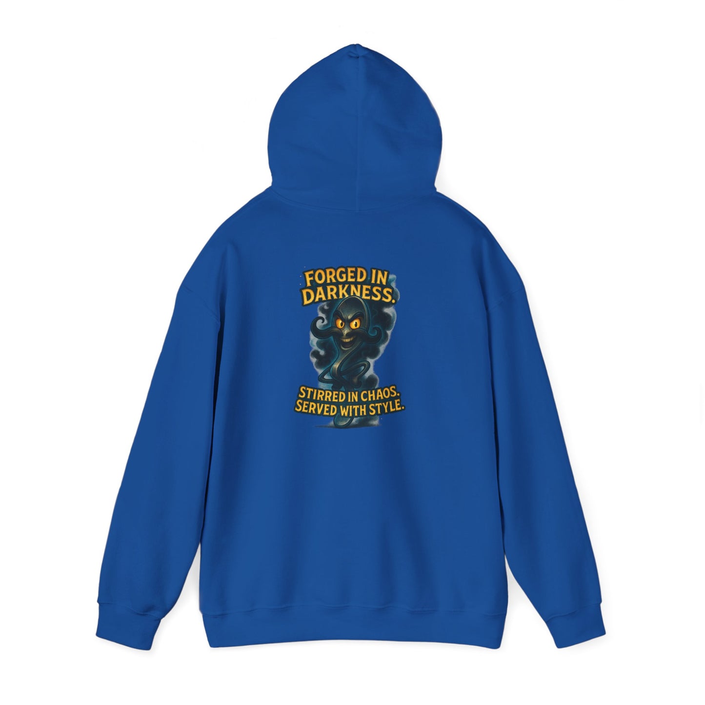 Darkness Stirred Hoodie — Vintage Cat Illustration "Poured in Darkness, Stirred in Chaos, Served with Style"
