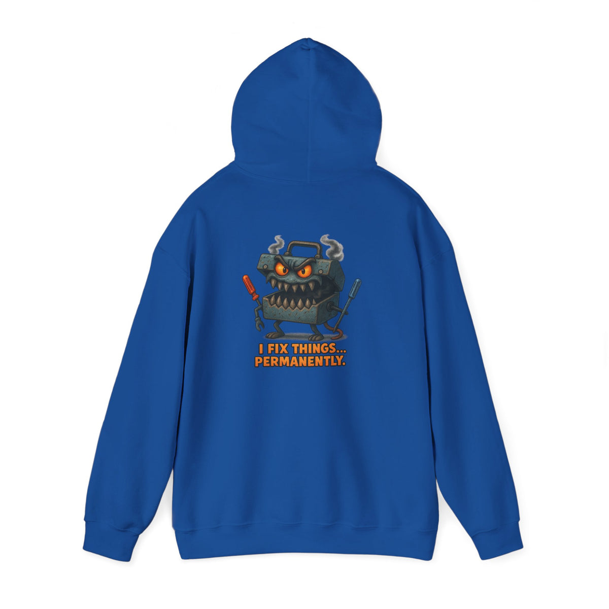 Robot Mechanic Hoodie — "I Fix Things... Permanently" Graphic Hooded Sweatshirt