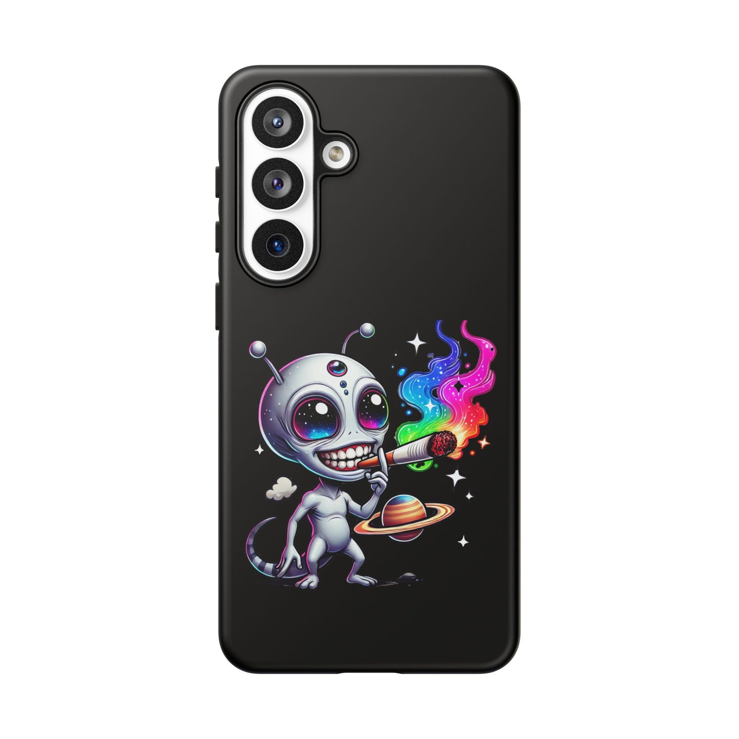 Alien Smoking Rainbow Galaxy Phone Case — Cute Cosmic Art Tough Case