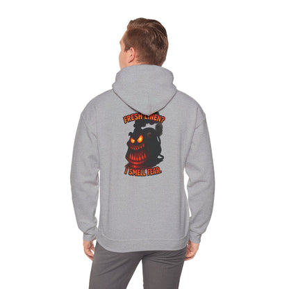 Horror Hoodie — 'Freshly Blended I Smell Fear' Graphic Back Sweatshirt
