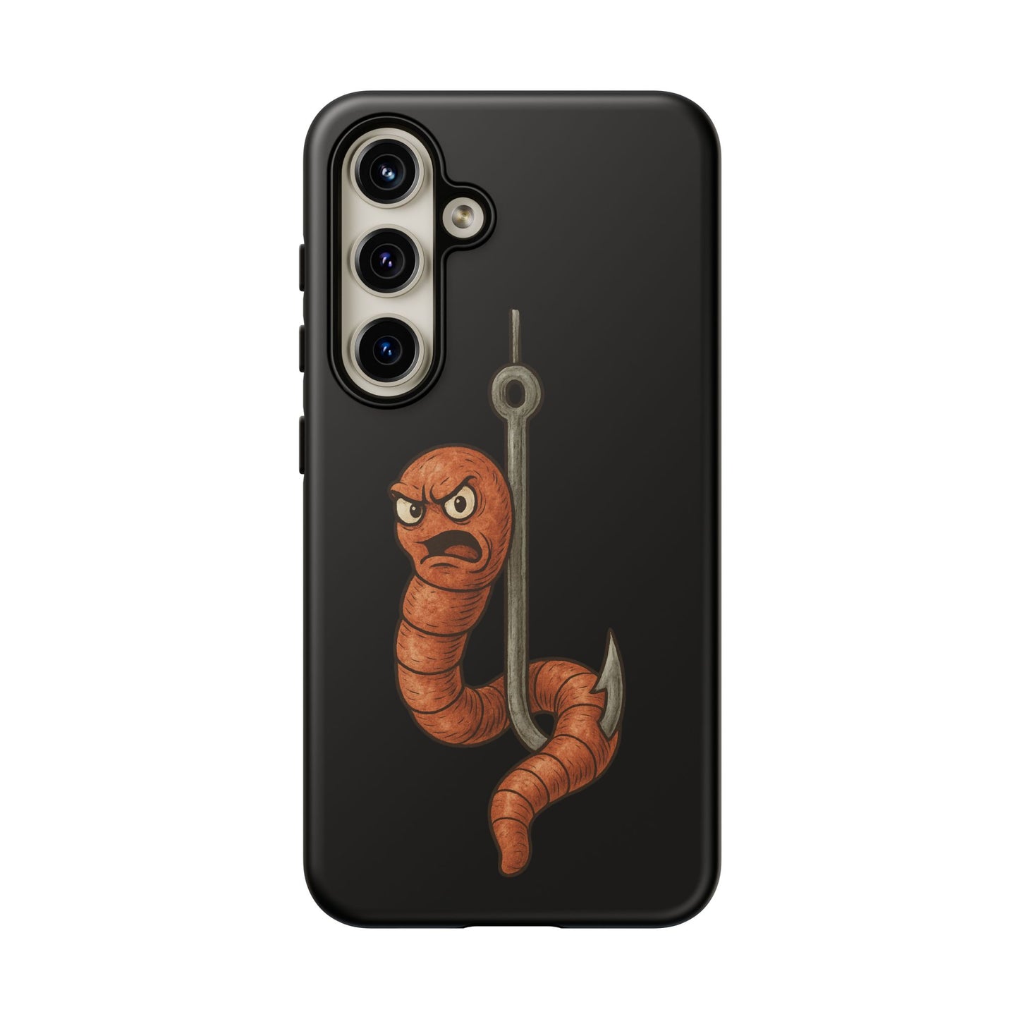 Angry Worm on Hook Phone Case – Funny Fishing Humor Protective Cover