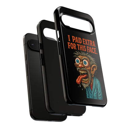 Funny ‘I Paid Extra For This Face’ Phone Case — Retro Horror Cartoon Design