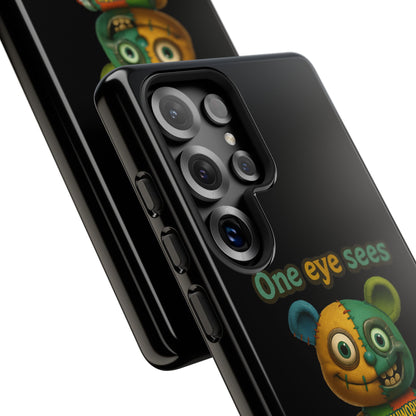 Phone Case — 'One Eye Sees, The Other Sees Your Browser History' Patchwork Bear Design