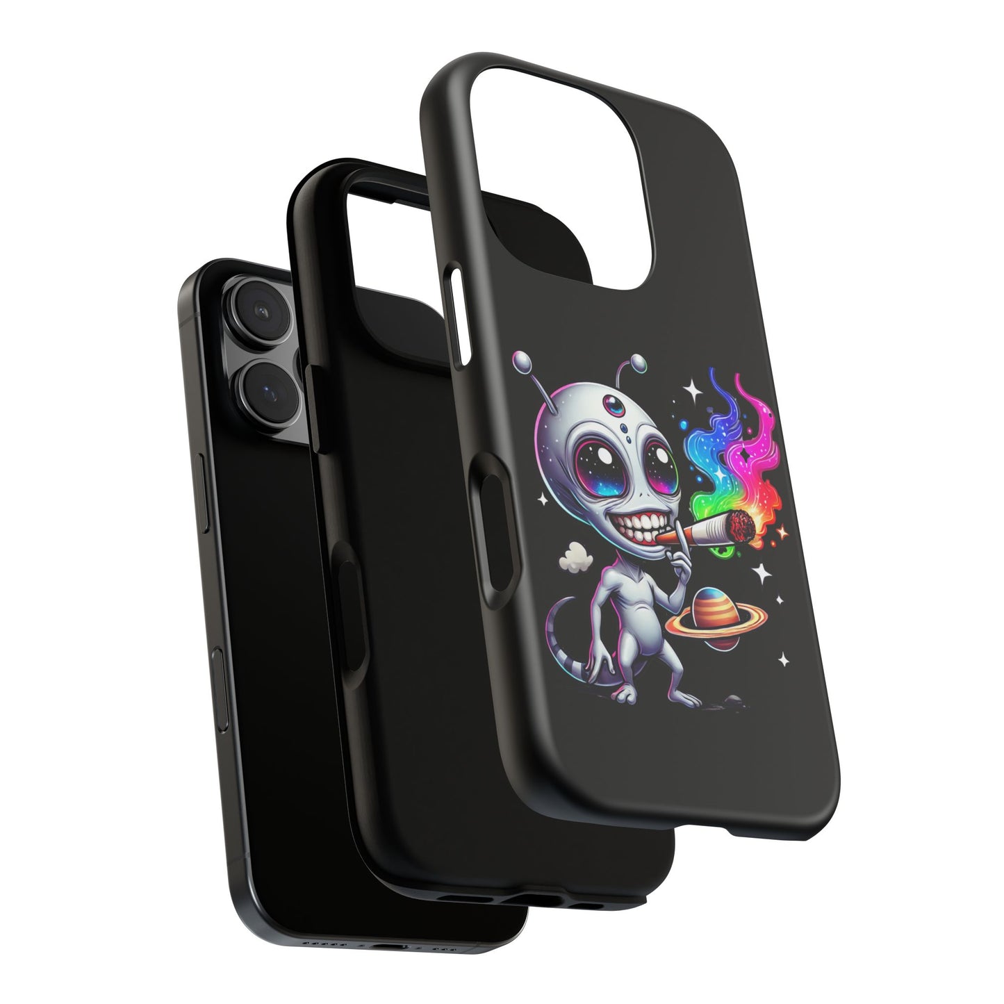 Alien Smoking Rainbow Galaxy Phone Case — Cute Cosmic Art Tough Case