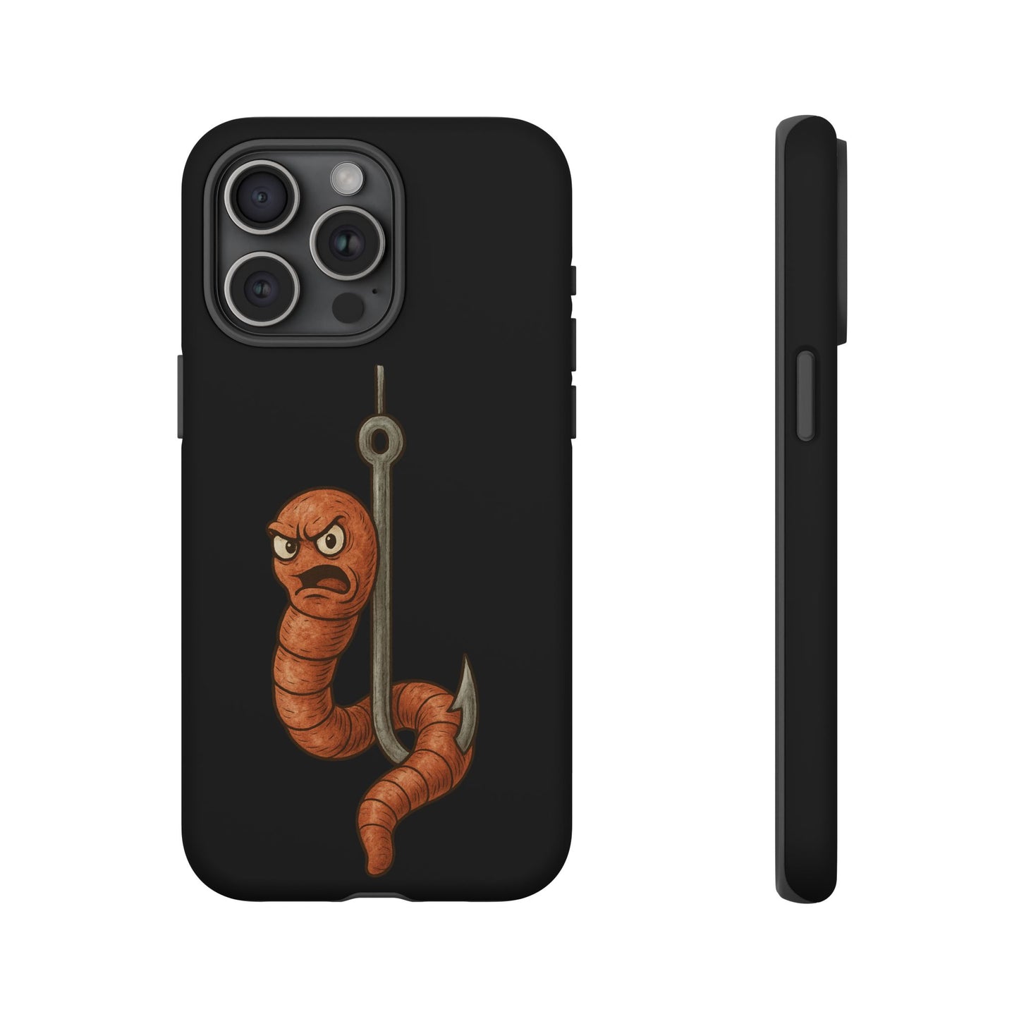 Angry Worm on Hook Phone Case – Funny Fishing Humor Protective Cover