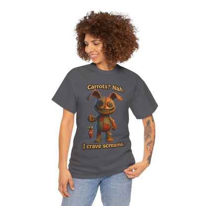 Creepy Bunny Holding Carrot Tee | I Crave Screams Horror Shirt