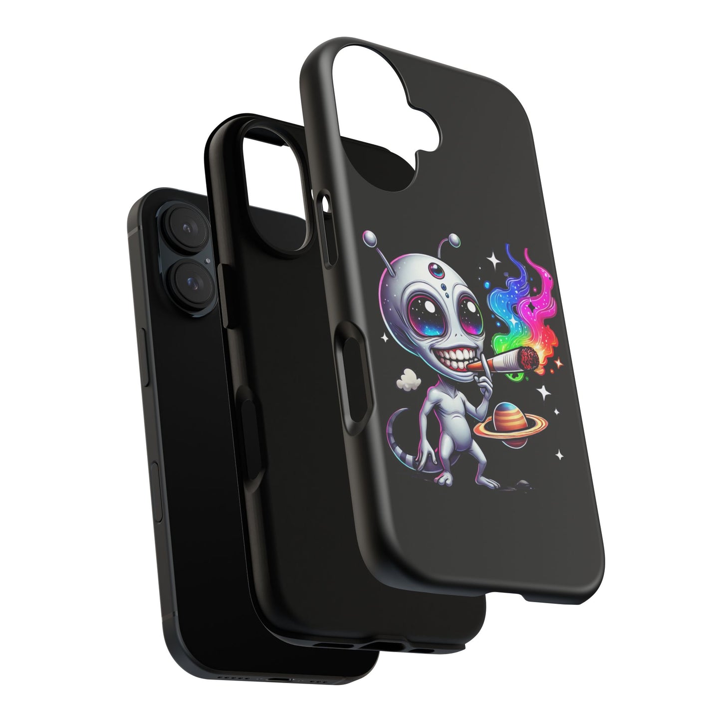 Alien Smoking Rainbow Galaxy Phone Case — Cute Cosmic Art Tough Case