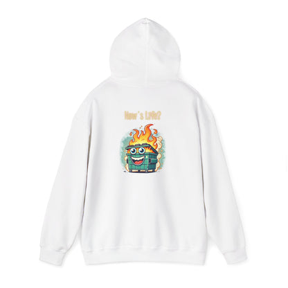 Dumpster Fire Hoodie - Funny Cartoon Trash Bin on Fire Graphic Hoodie