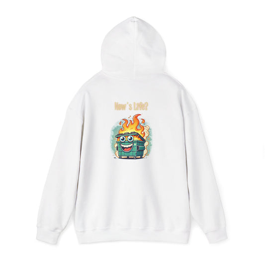Dumpster Fire Hoodie - Funny Cartoon Trash Bin on Fire Graphic Hoodie