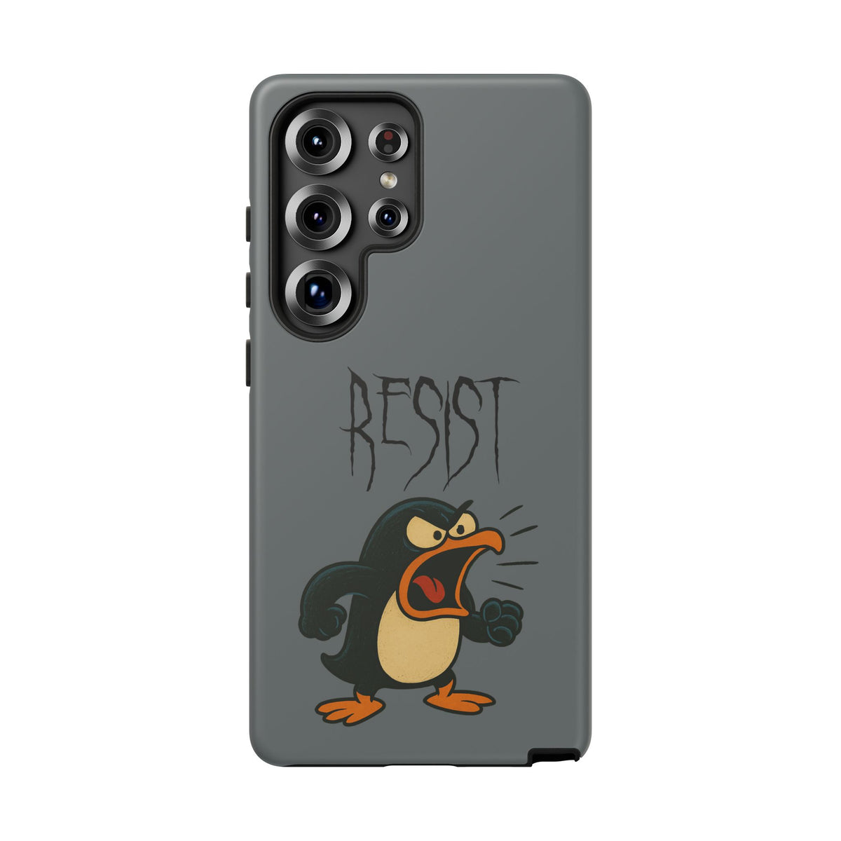 Resist Angry Penguin Phone Case — Protective iPhone Case with Bold Cartoon Design