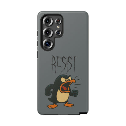 Resist Angry Penguin Phone Case — Protective iPhone Case with Bold Cartoon Design