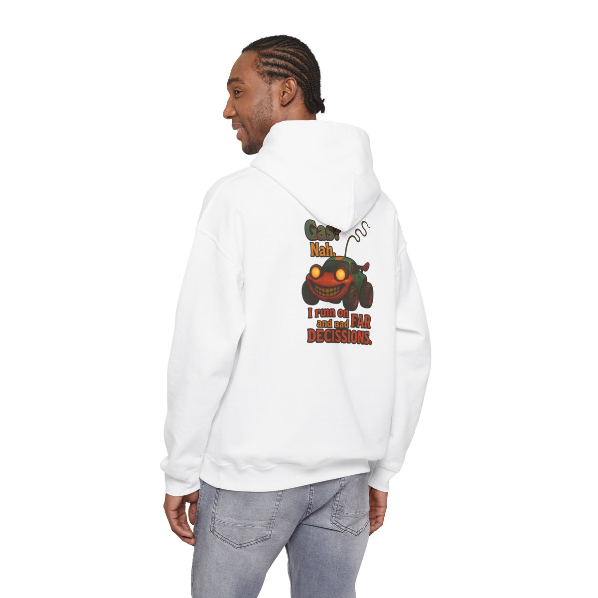 Hoodie — "Nah. I Run on Bad Decisions" Vintage Cartoon Car Graphic