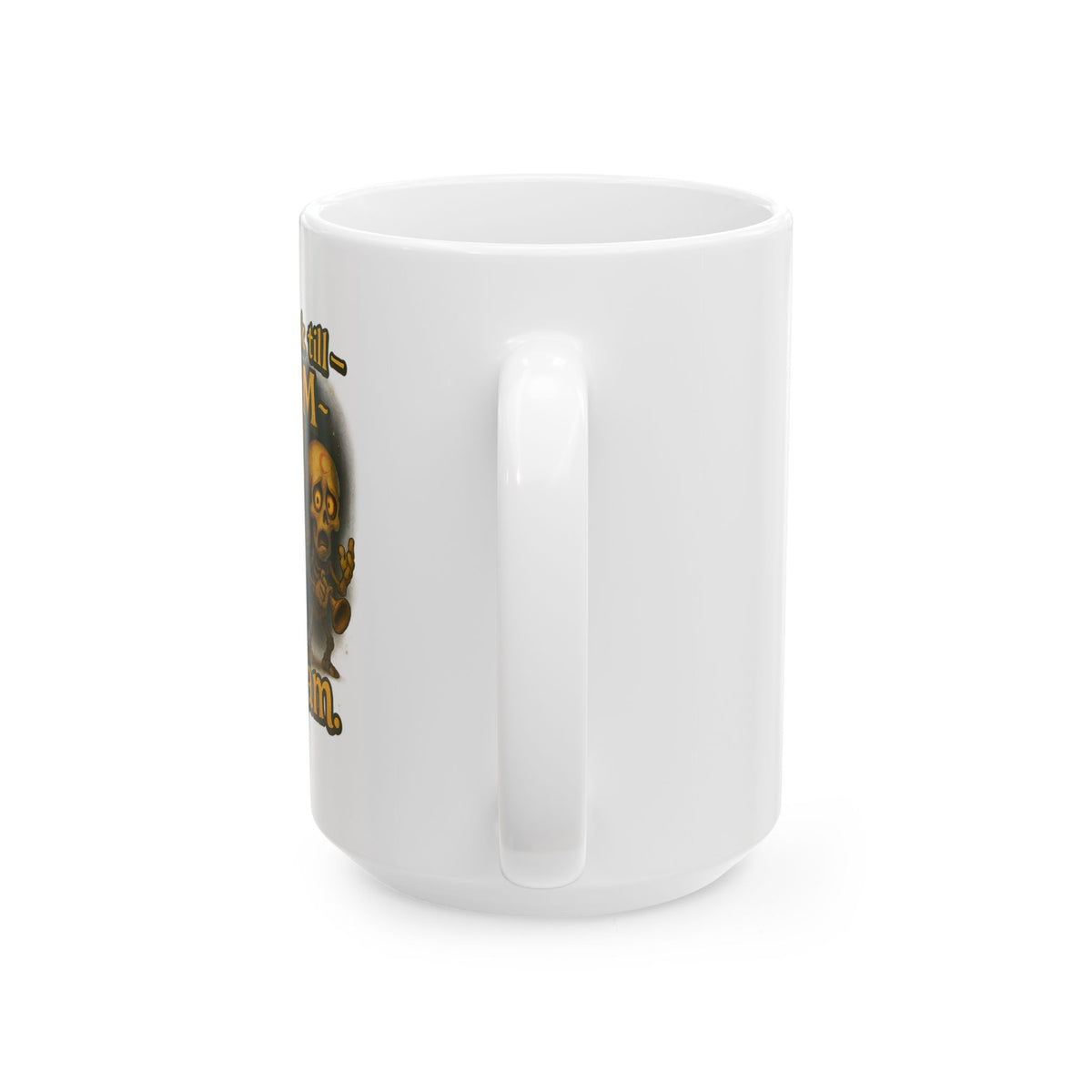 Skull & Crossbones Ceramic Mug — 'From Dusk Till Doom We Jam' Bold Coffee Cup