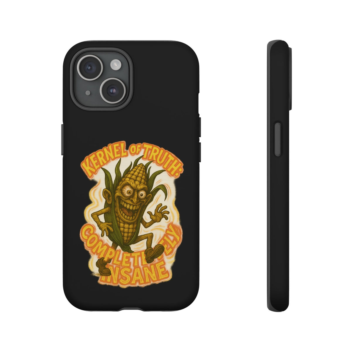 Corny Horror Phone Case - “Kernel of Truth, Completely Insane” Retro Corn Monster