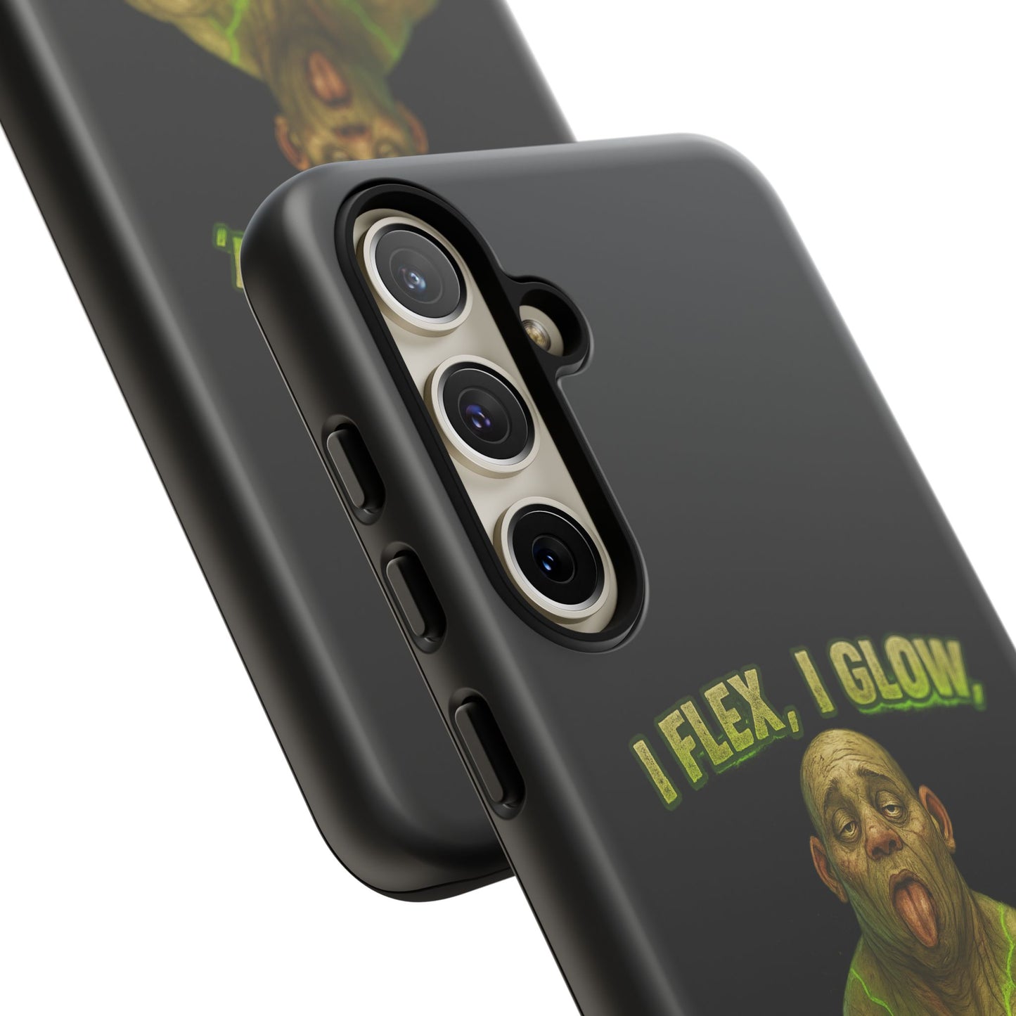 Funny Glow Gym Phone Case — "I Flex, I Glow" Humorous Bodybuilder Design