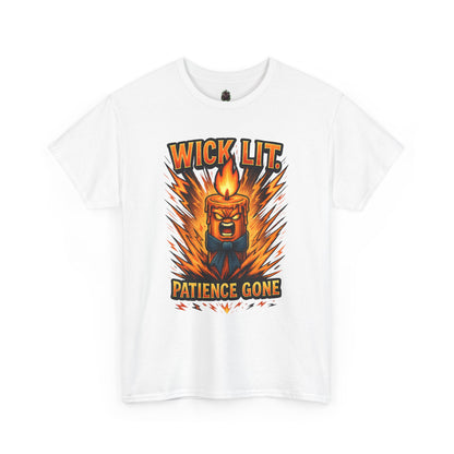 Wick Lit Candle Head, T-Shirt | Patience Gone, Flaming Candle Graphic