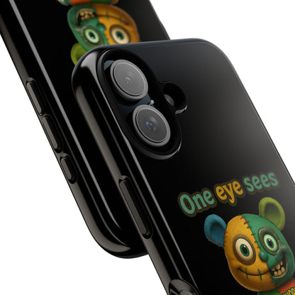 Phone Case — 'One Eye Sees, The Other Sees Your Browser History' Patchwork Bear Design