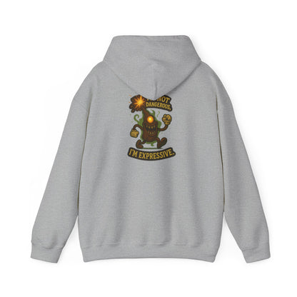 Expressive Pumpkin Character Hoodie — "Not Dangerous, I'm Expressive" Halloween Sweatshirt