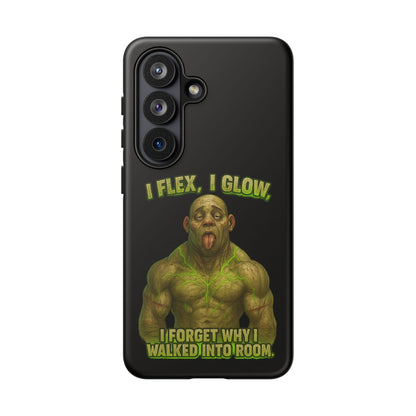 Funny Glow Gym Phone Case — "I Flex, I Glow" Humorous Bodybuilder Design