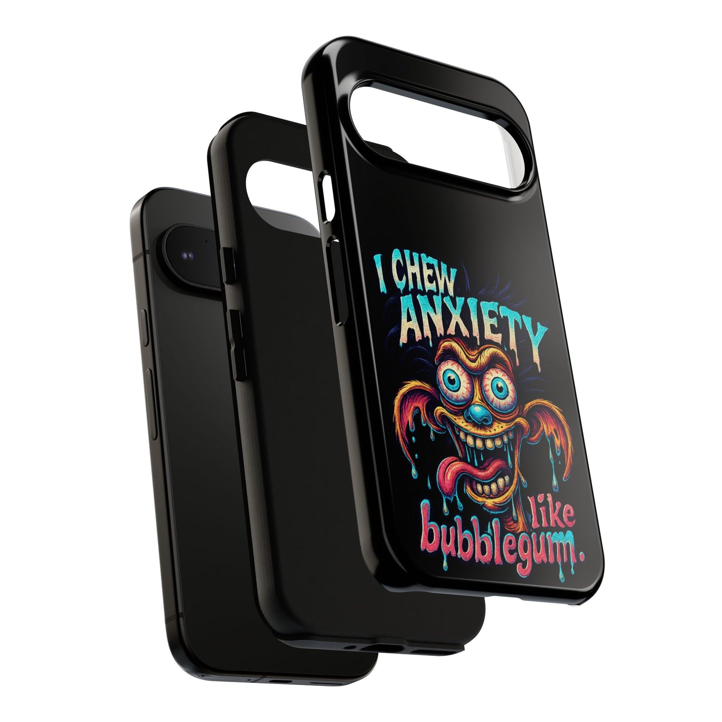 Phone Case — "I Chew Anxiety Like Bubblegum" Retro Monster Design