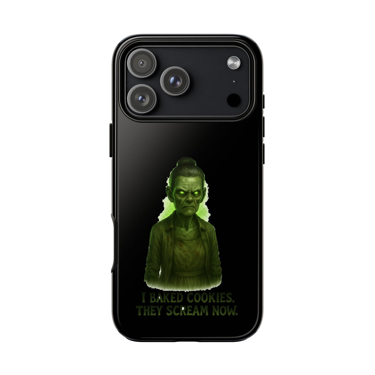 Spooky Green Ghost Phone Case — "I Baked Cookies, They Scream Now" Horror iPhone Cover
