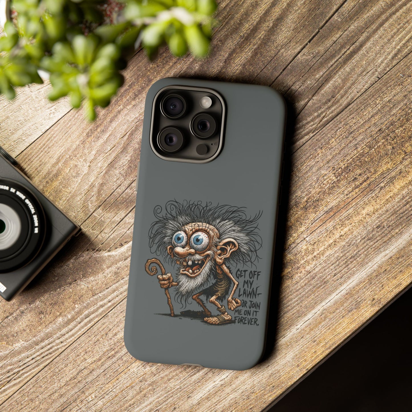 Phone Case — Funny Grumpy Troll Design: “Get Off My Lawn” Protective Cover