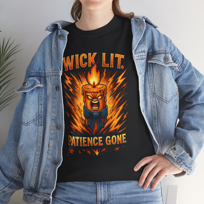 Wick Lit Candle Head, T-Shirt | Patience Gone, Flaming Candle Graphic