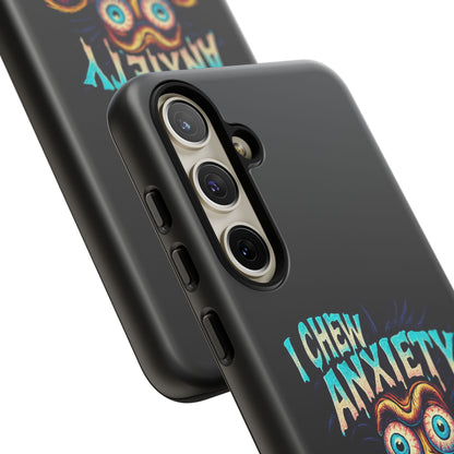 Phone Case — "I Chew Anxiety Like Bubblegum" Retro Monster Design