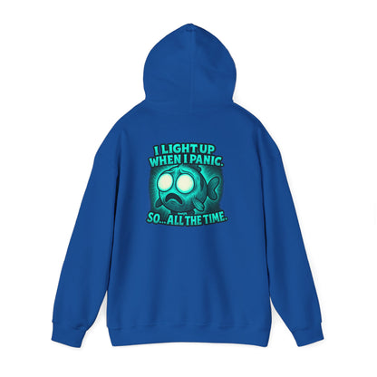 Panic Fish Hoodie — "I Lean Up When I Panic...So All The Time" Graphic Pullover