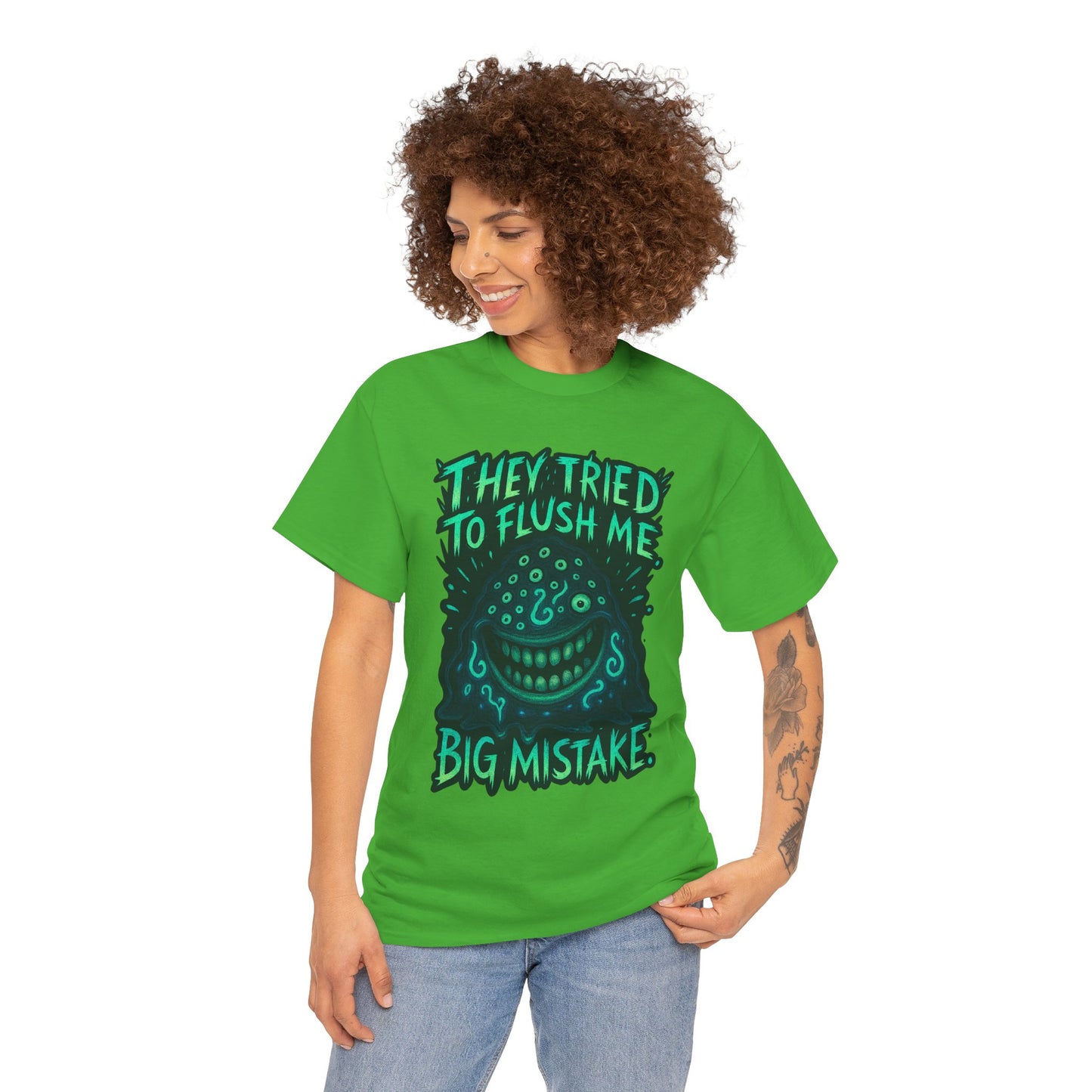 They Tried To Flush Me Big Mistake Tee | Creepy Smiling Face Graphic