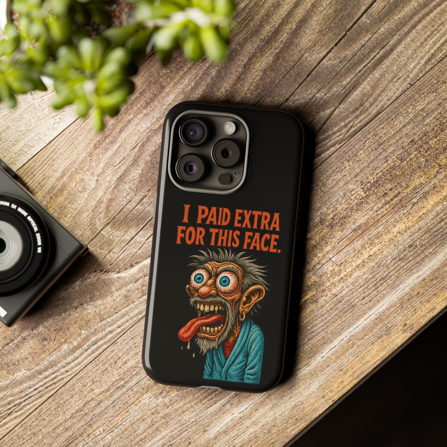 Funny ‘I Paid Extra For This Face’ Phone Case — Retro Horror Cartoon Design
