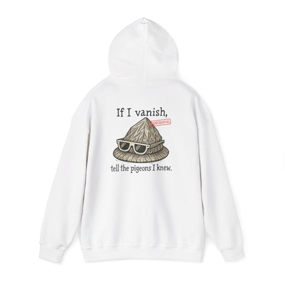 Hoodie — "If I Vanish, Tell the Pigeons I Knew" Funny Pigeon Skull Graphic Hoodie