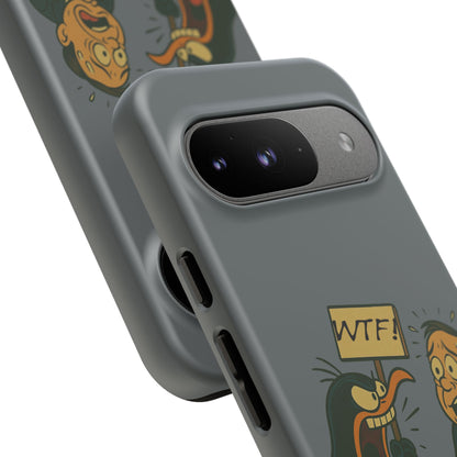 Phone Case - Cartoon Penguin Yelling 'WTF' at Shocked Man, Funny Protective iPhone Cover