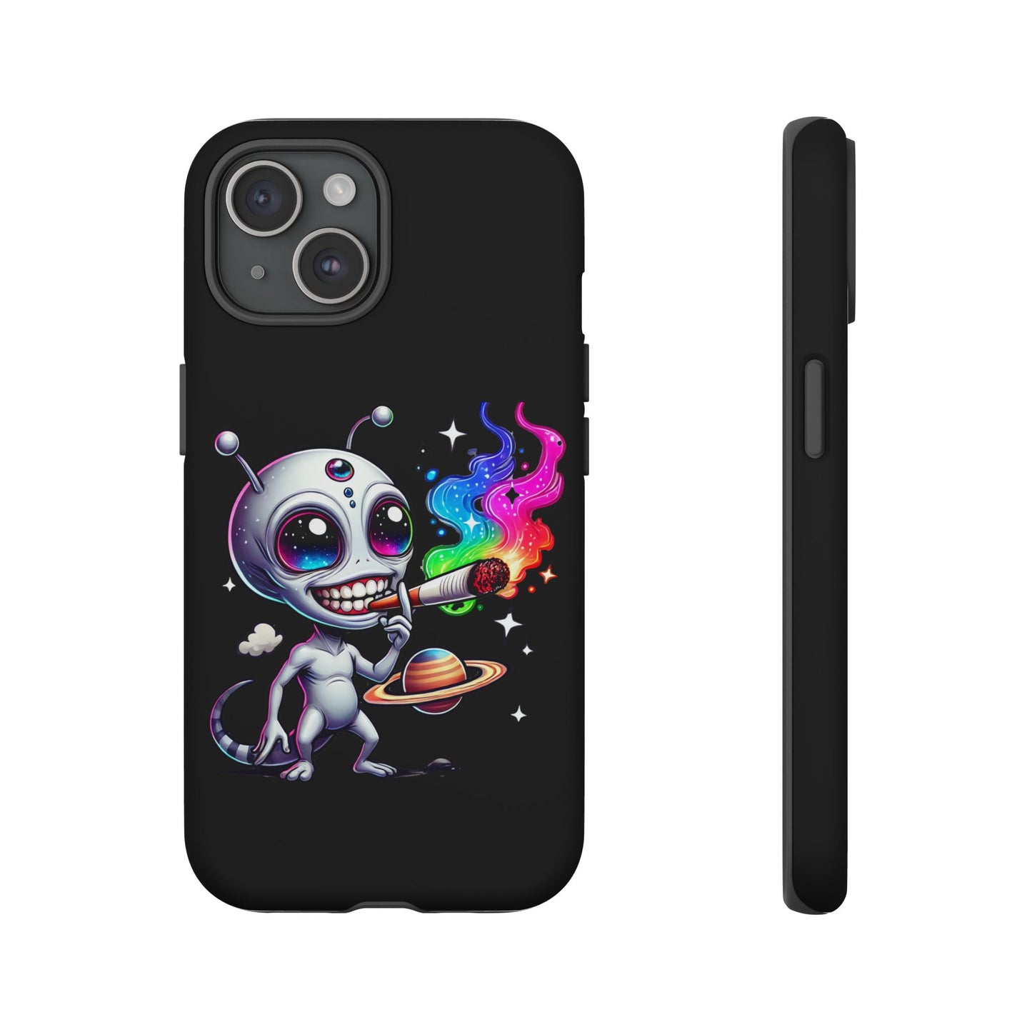 Alien Smoking Rainbow Galaxy Phone Case — Cute Cosmic Art Tough Case